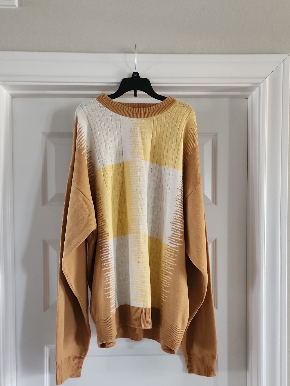 Men's Colorblock Crewneck Sweater in Mustard, Yellow & Cream